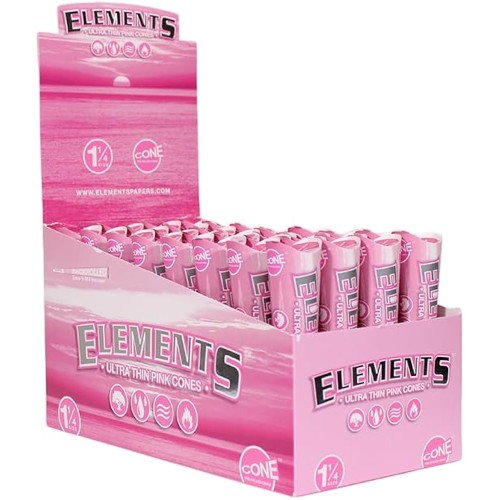 ELEMENTS | 1 1/4 * Ultra Thin Pre-Rolled Cones 6 pack | 84mm - Pink Rice Paper - 32 Count