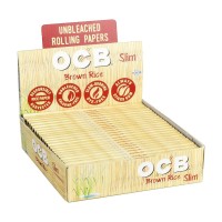 OCB Slim  Brown Rice Unbleached Rolling Papers + Tips | 24 pack