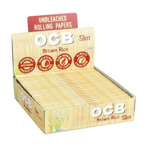 OCB Slim  Brown Rice Unbleached Rolling Papers + Tips | 24 pack
