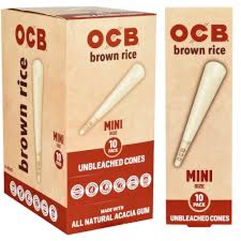 OCB Brown rice -  Size KING  Unbleached Cone 3 pack  | Display 24