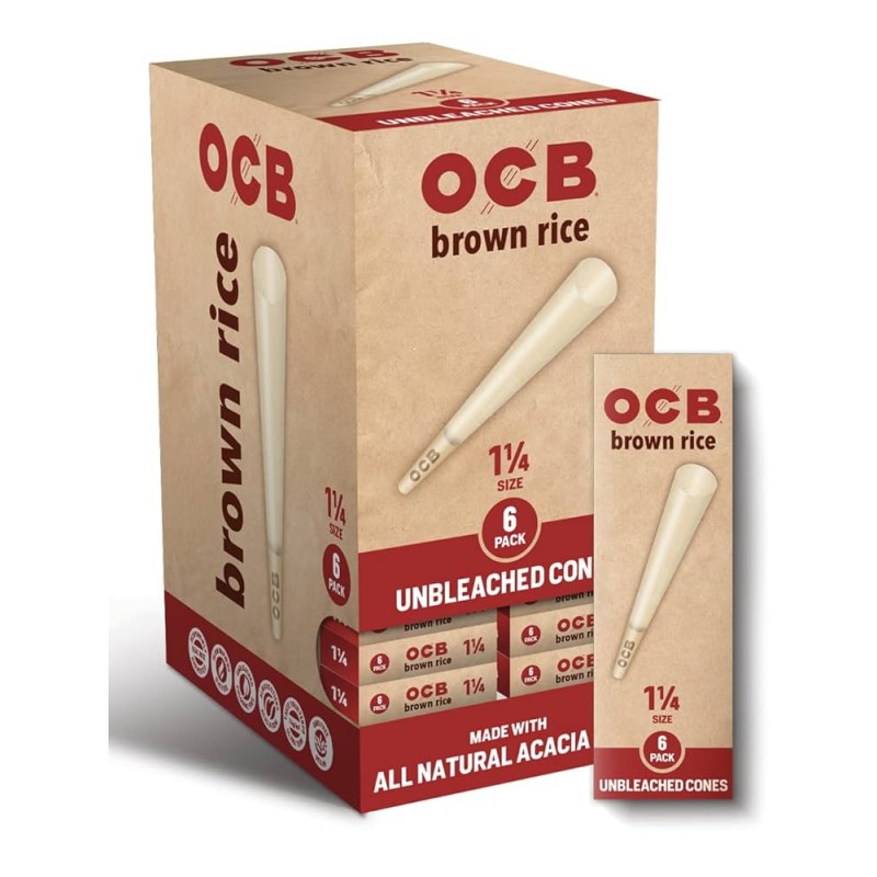 OCB Slim Brown Rice Unbleached Cone 3 Pack