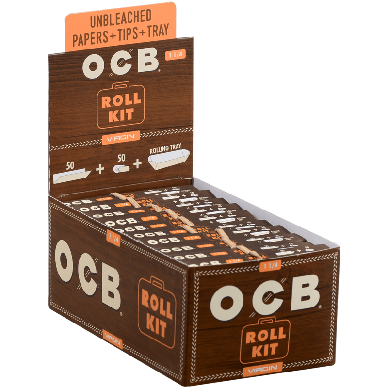 OCB Slim Unbleached Roll Kit | Pepers +Tips+Tray | Display 20ct